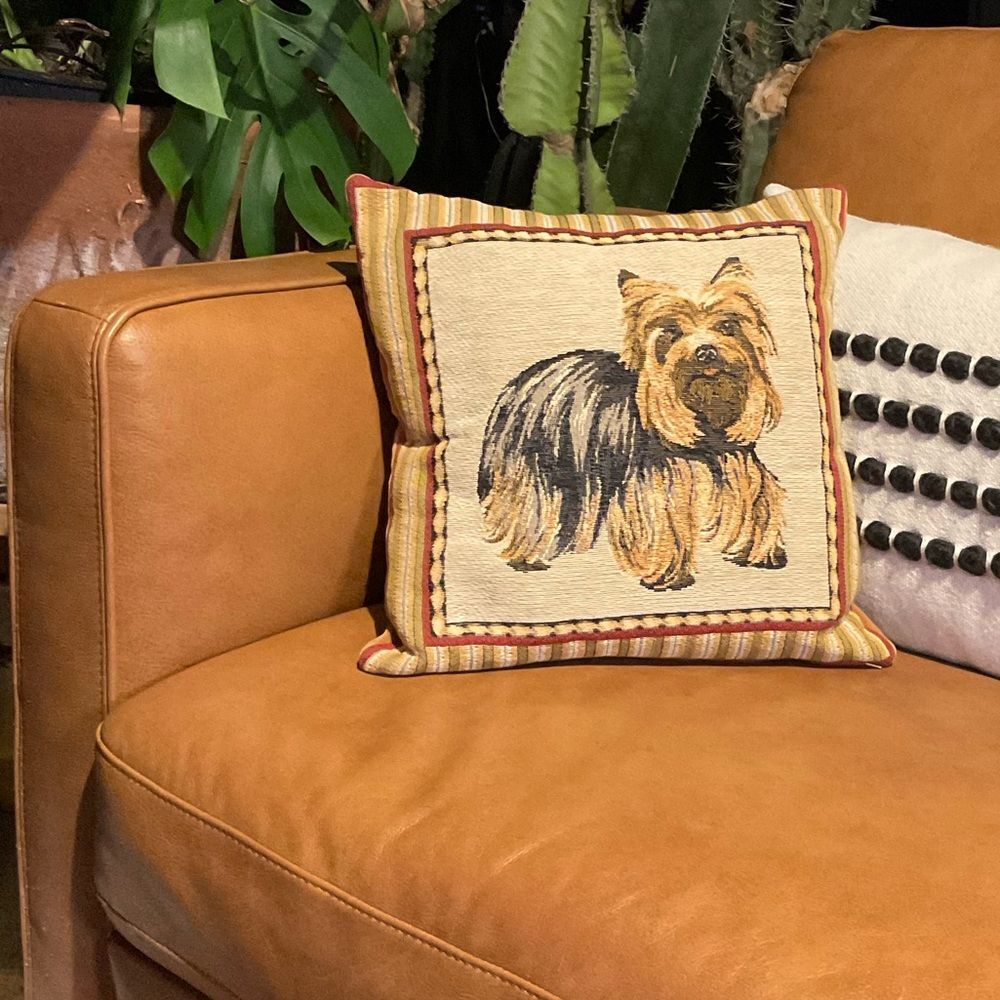 Vintage Metrax Yorkie Terrier Tapestry Decorative Pillow